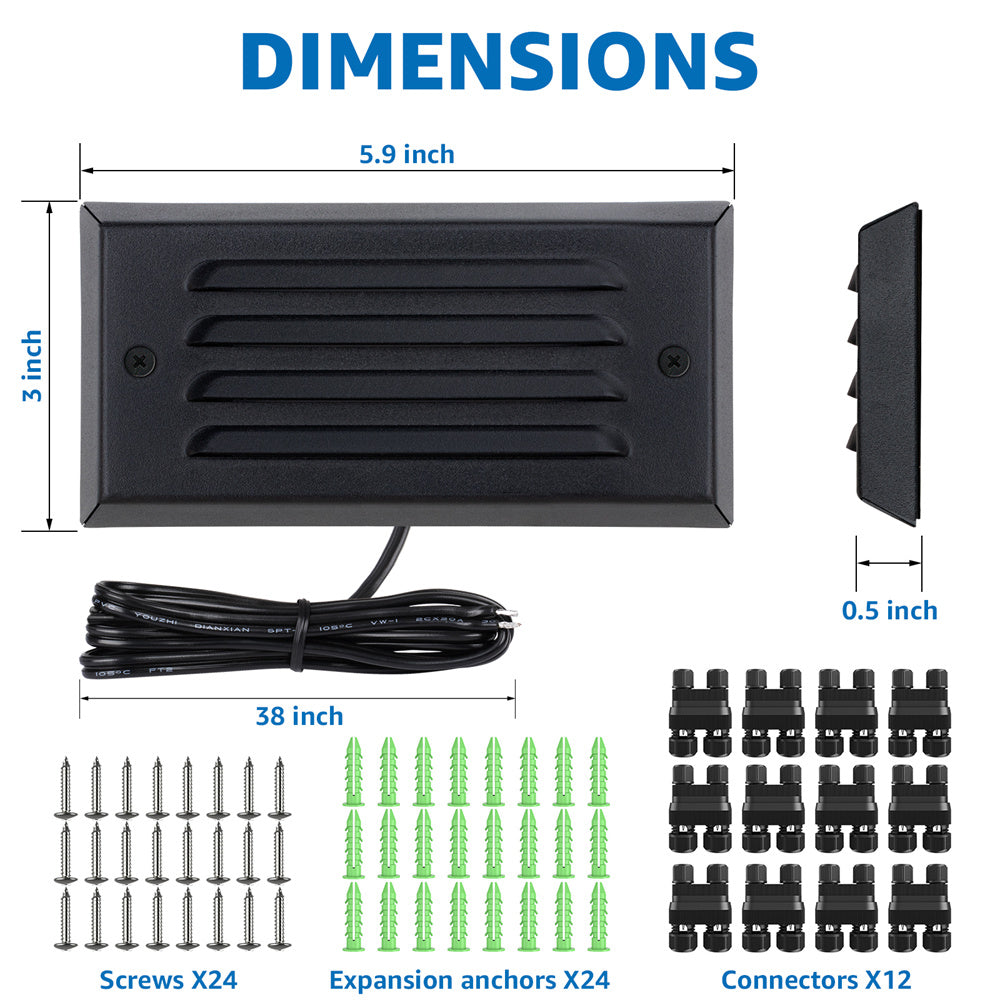 5W Low Voltage Black Step Lights with Horizontal Louver Faceplate & Fastlock2 Connectors 12 Pack BLWFB-05-12C SUNVIE