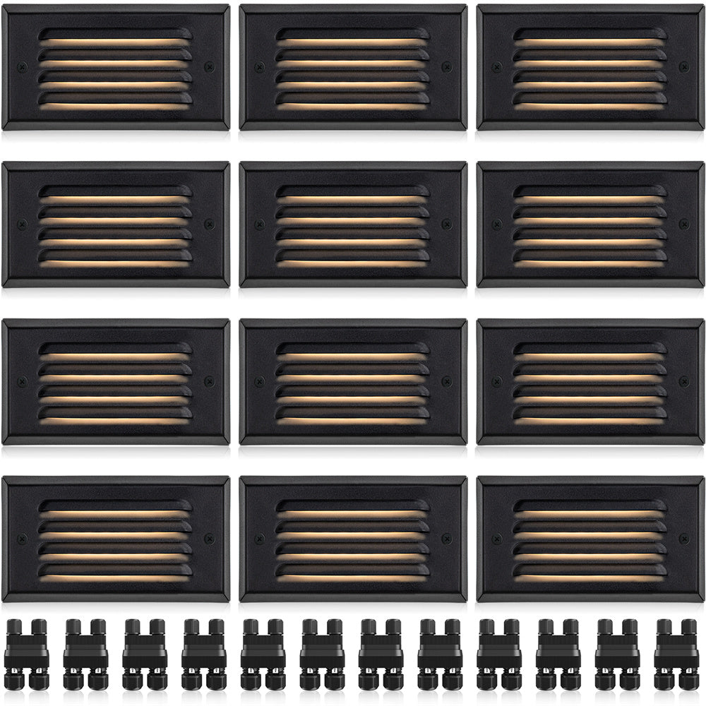 5W Low Voltage Black Step Lights with Horizontal Louver Faceplate & Fastlock2 Connectors 12 Pack BLWFB-05-12C SUNVIE