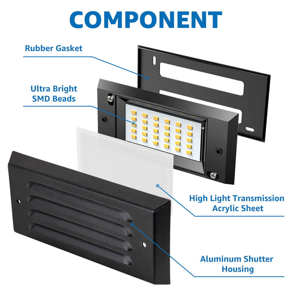 5W Low Voltage Black Step Lights with Horizontal Louver Faceplate & Fastlock2 Connectors 12 Pack BLWFB-05-12C SUNVIE