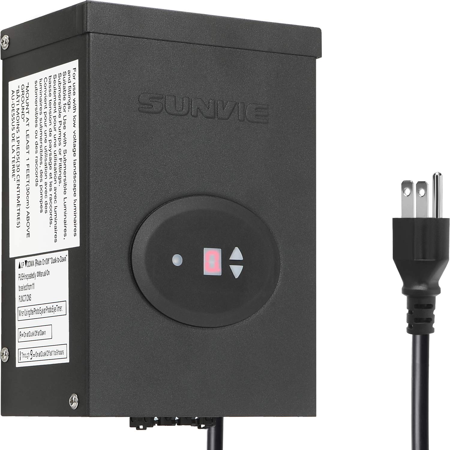 120V AC to 12V DC 300W Low Voltage Waterproof Lighting Transformer with Timer & Photocell Sensor LVT-TDC-300AC SUNVIE