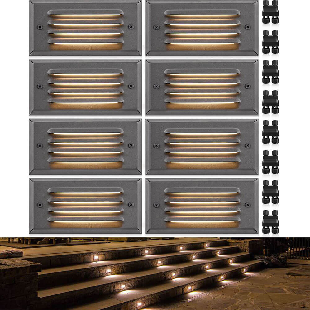 5W Low Voltage Grey Step Lights with Horizontal Louver Faceplate & Fastlock2 Connectors 8 Pack BLWF-05-08C SUNVIE