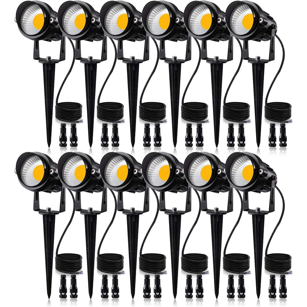 Low Voltage 12W LED Waterproof Landscape Spotlights Lights with Spike Stand & Connector 12 Pack CLWS-12-12C SUNVIE