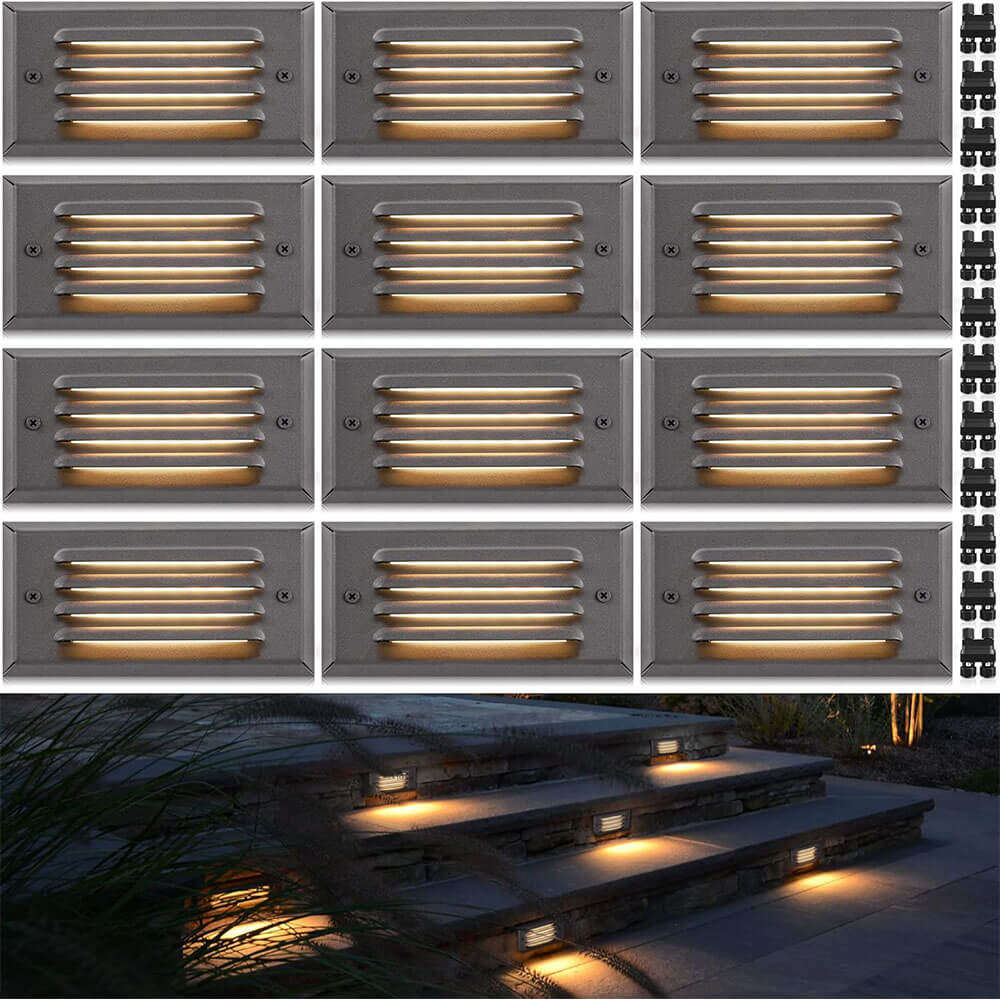 5W Low Voltage Grey Step Lights with Horizontal Louver Faceplate & Fastlock2 Connectors 12 Pack BLWF-05-12C SUNVIE