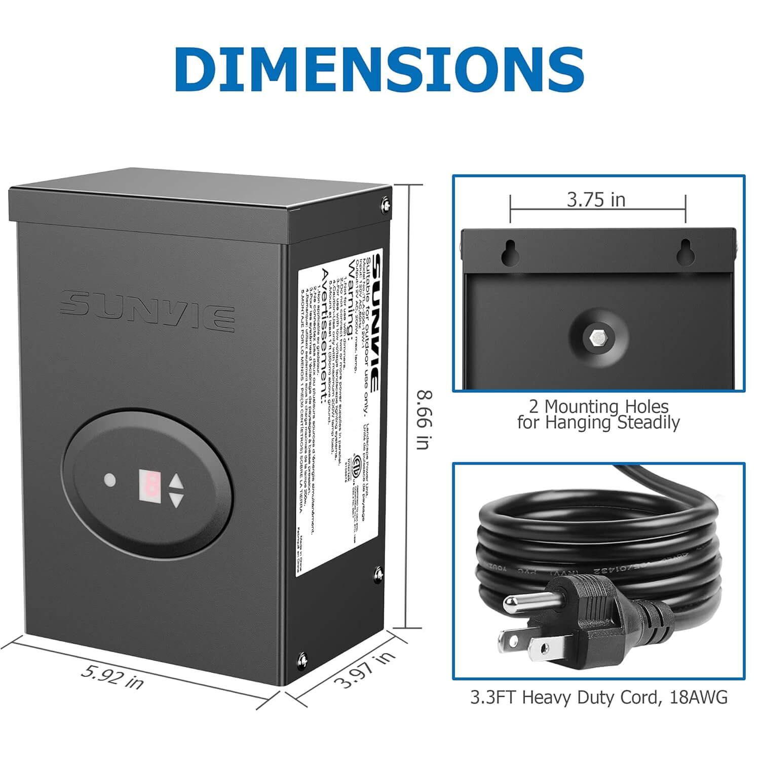 120V AC to 12V DC 200W Low Voltage Waterproof Lighting Transformer with Timer & Photocell Sensor LVT-TDC-200AC SUNVIE