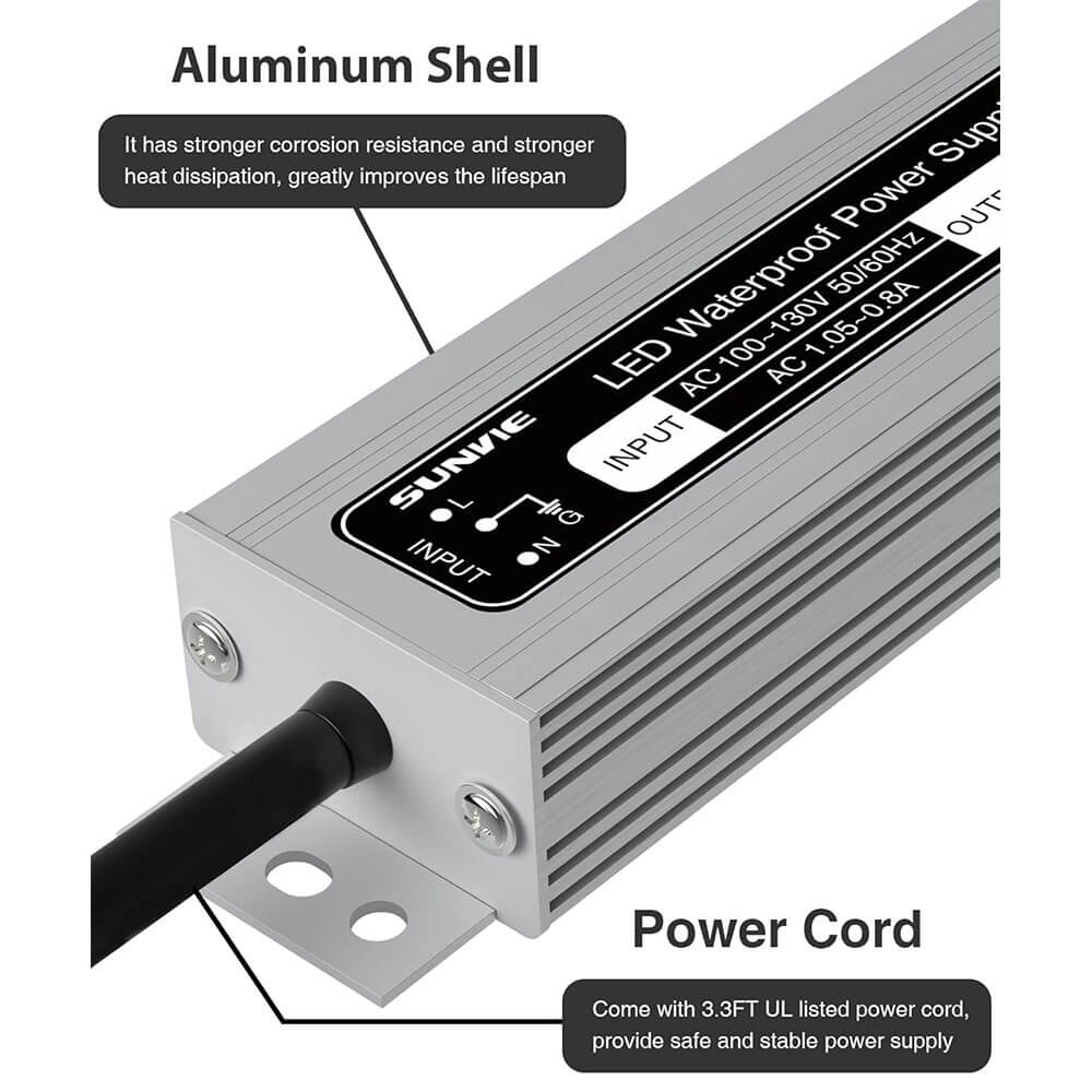 120V to 12V DC Constant Voltage 60W Waterproof LED Power Supply Transformer LVT-60DC SUNVIE