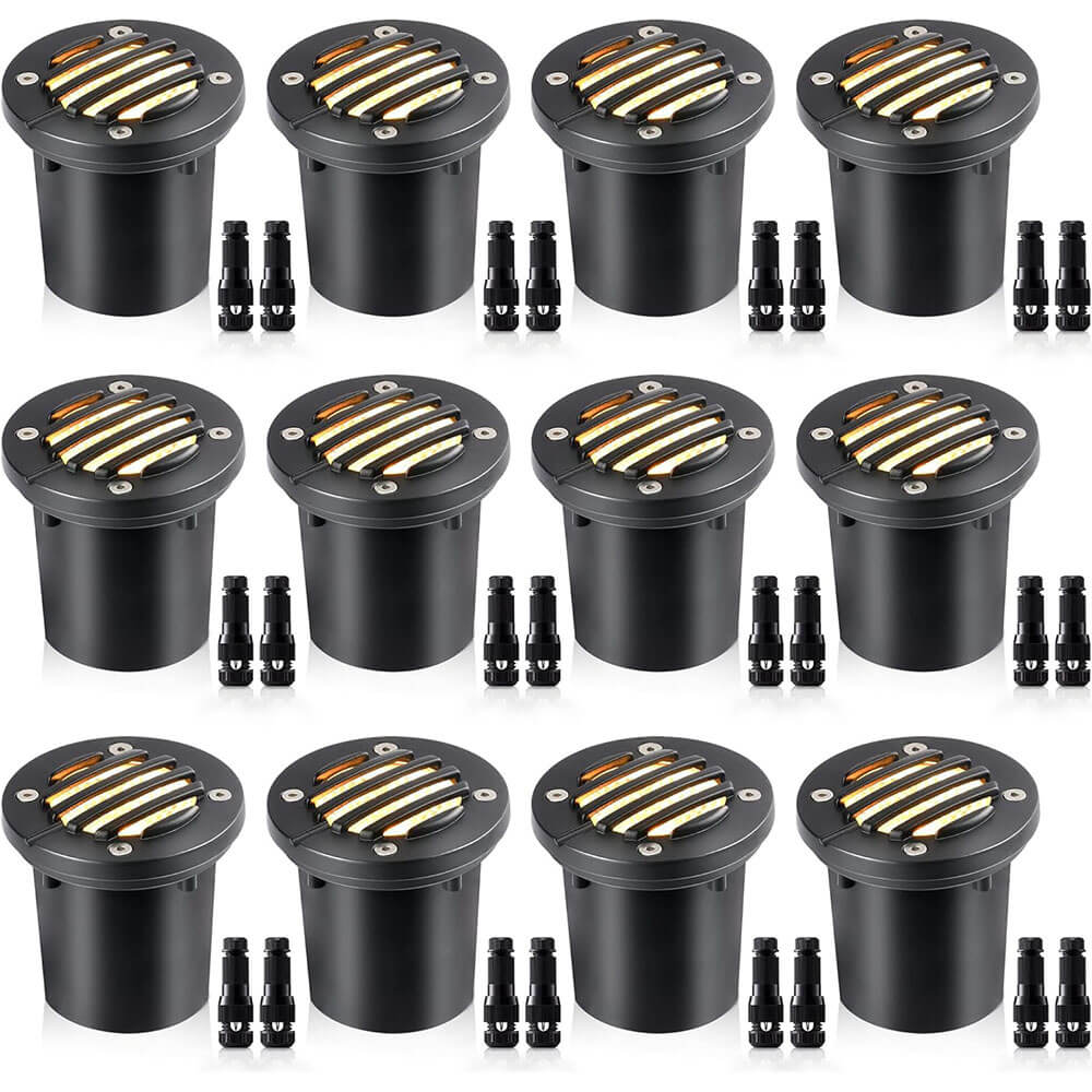 Low Voltage 12W LED In Ground Anti-Glare Well Outdoor Landscape Lights with Connectors 12 Pack MDWG-12-12C SUNVIE