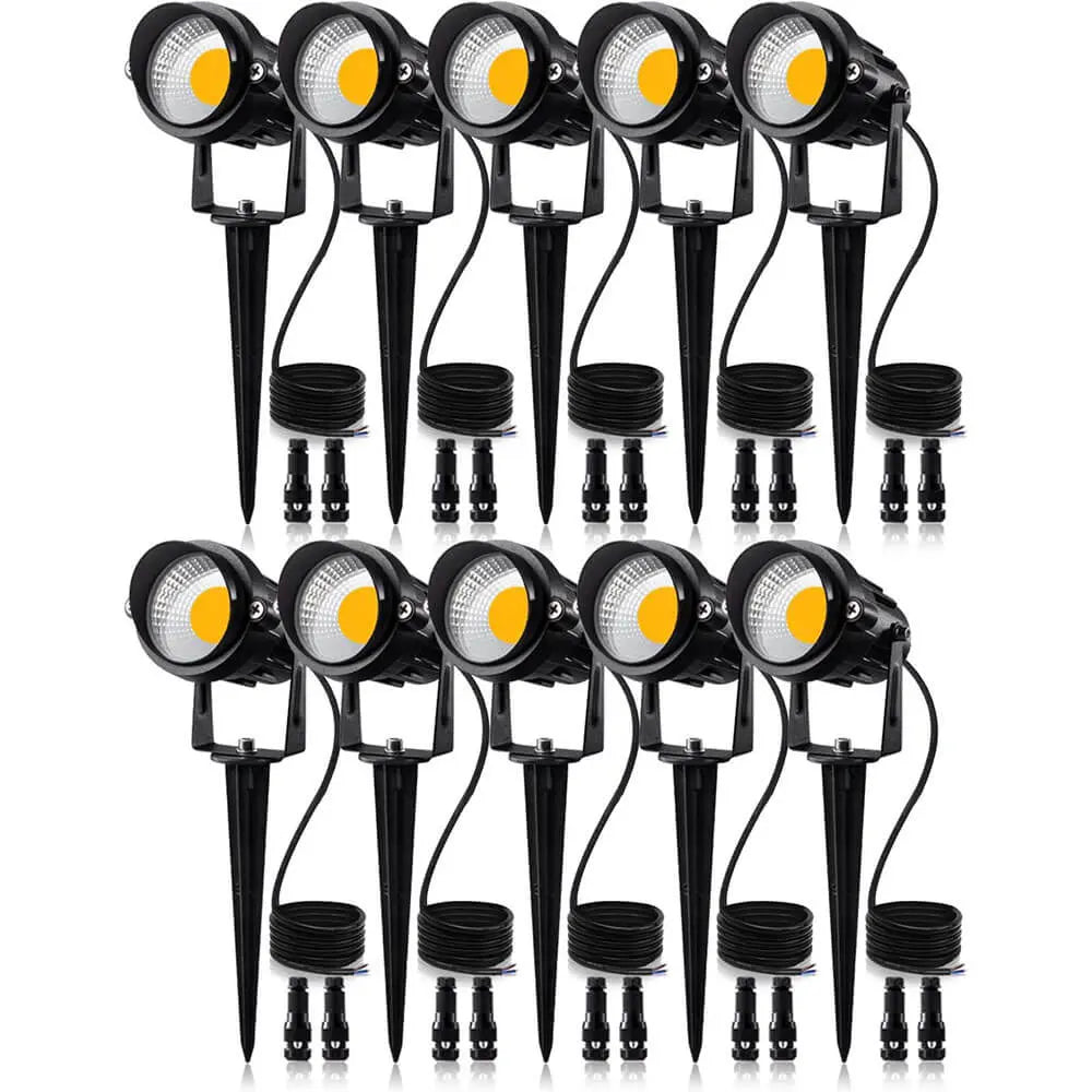 SUNVIE 12W Low Voltage LED Landscape Lights with Connectors, Outdoor 12V Super Warm White (900LM) Waterproof Garden Pathway Lights Wall Tree Flag Spotlights with Spike Stand (10 Pack with Connector) Lee Lighting