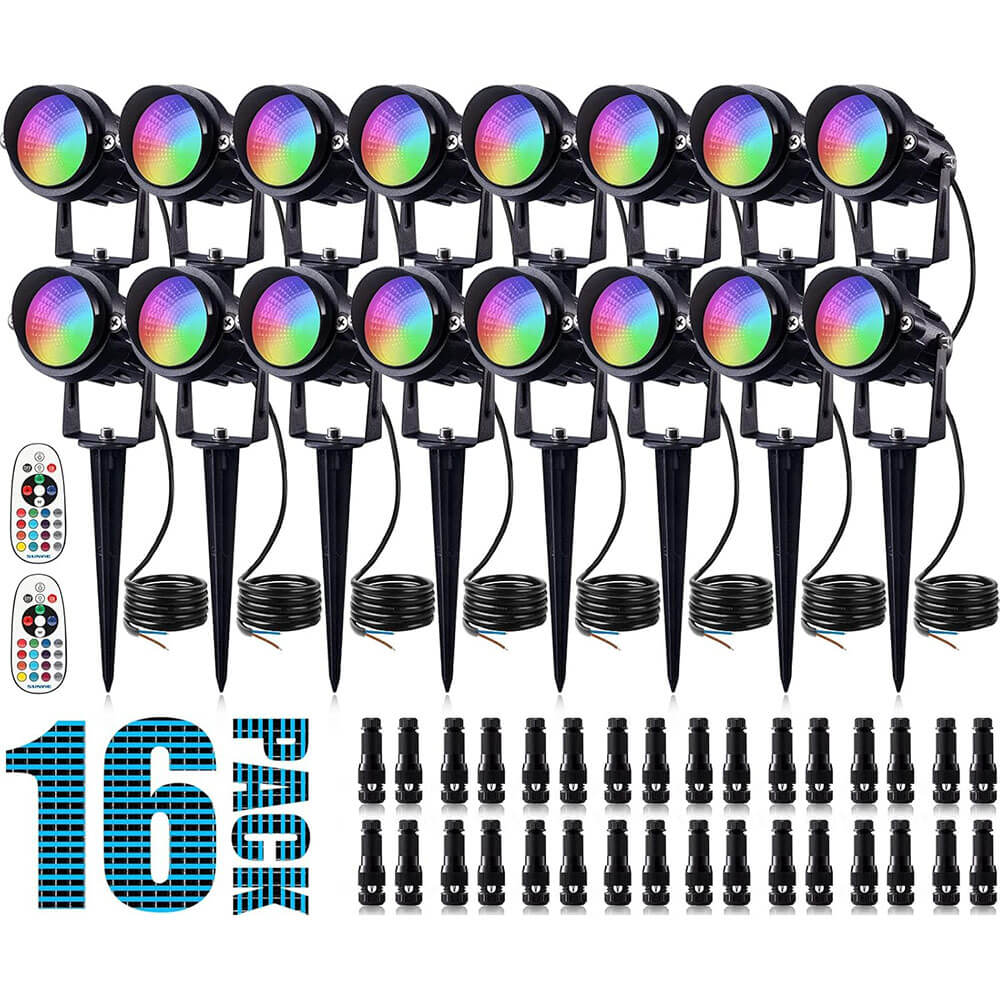 Low Voltage 12W RGB Color Changing LED Landscape Lights with Connector 16 Pack CLRS-12-16C SUNVIE