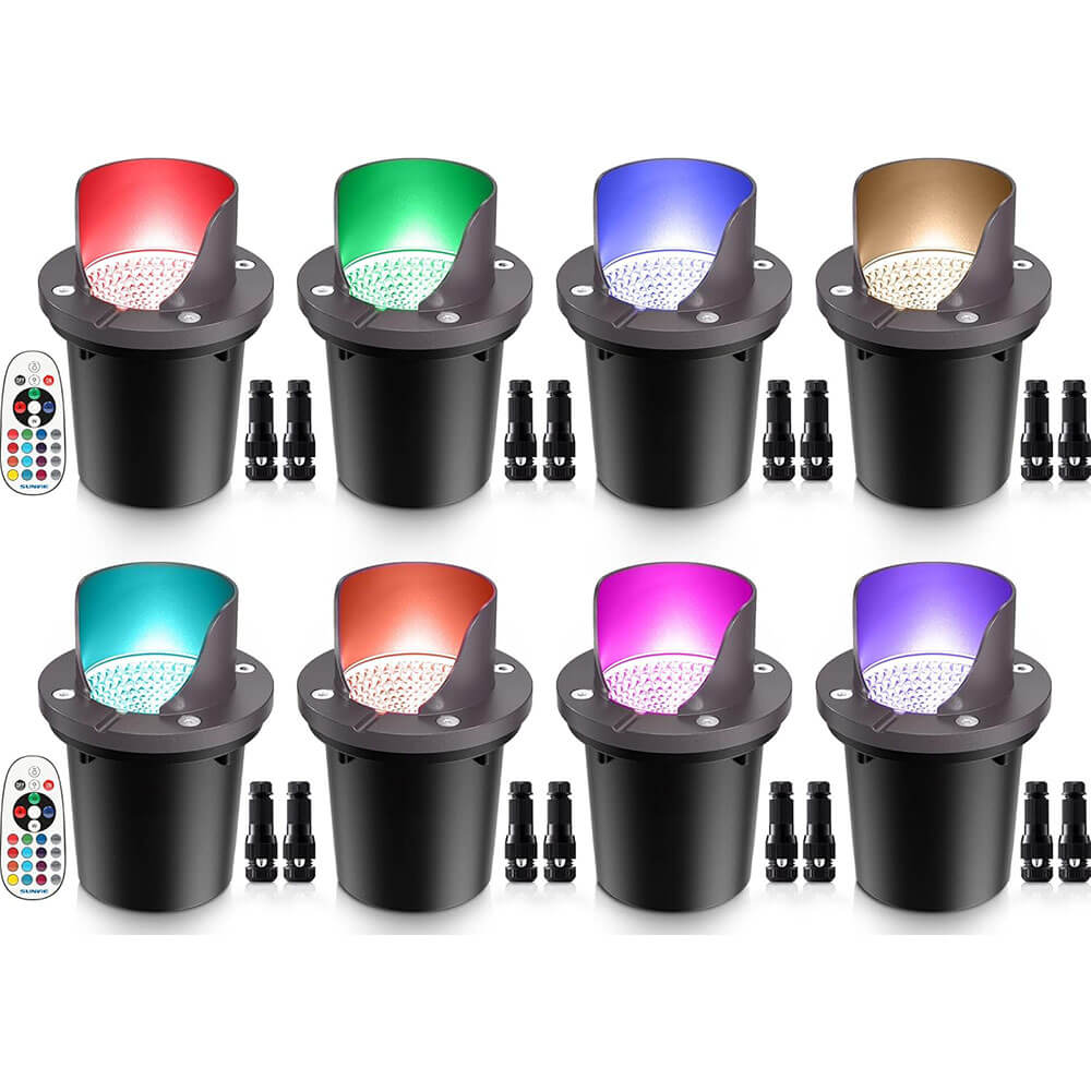 Low Voltage 12W RGBW Color Changing LED Shielded In-Ground Well Lights with Wire Connectors 8 Pack MDRL-12-08C SUNVIE