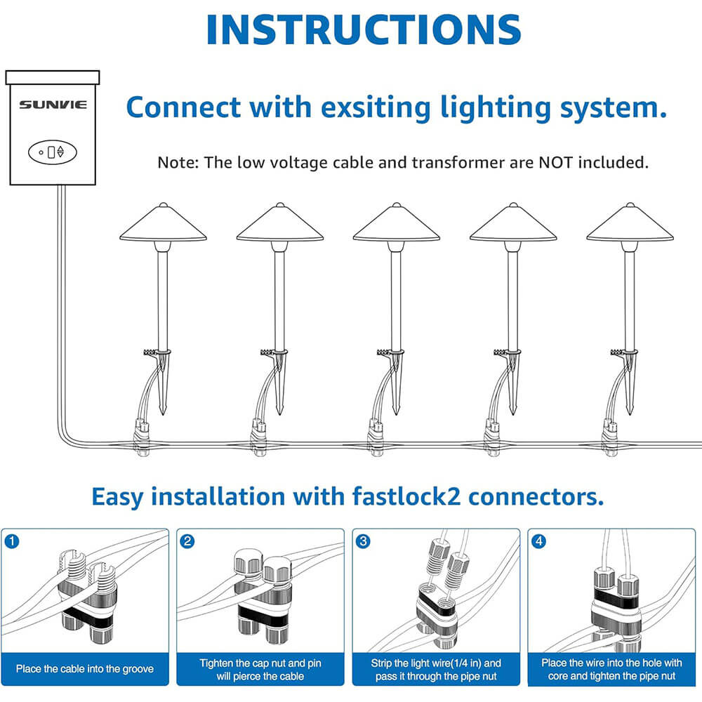 3W LED Low Voltage Waterproof Aluminum Conical Shade Pathway Lights With Connectors 12 Pack LSBWB-03-12C SUNVIE