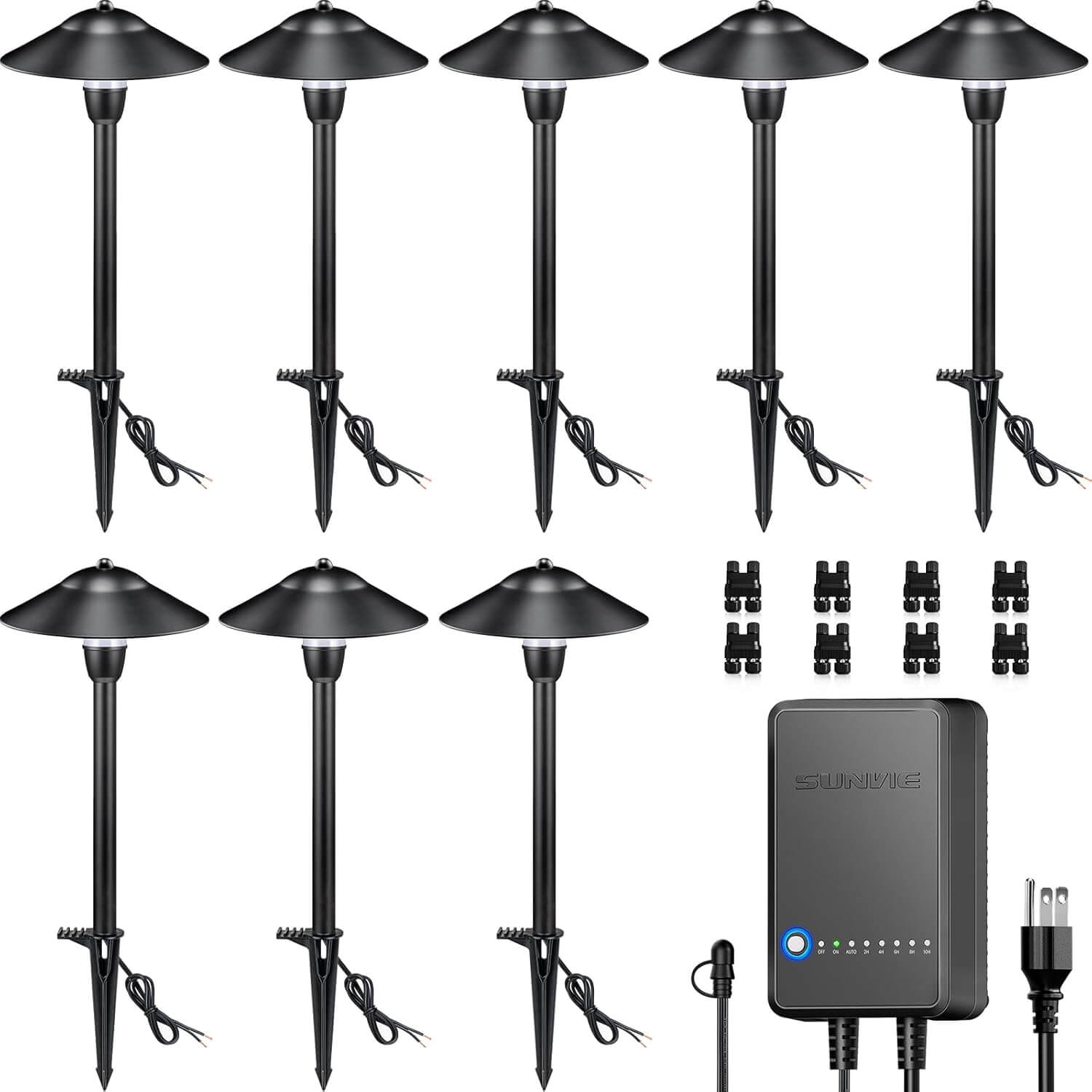 3W LED Low Voltage Landscape Pathway Lights Kit with 60W Transformer & Connectors 8 Pack KT-W8PA SUNVIE