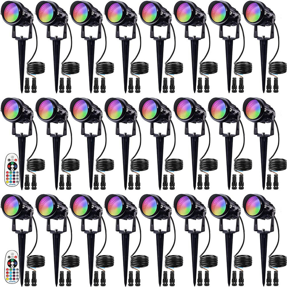 Low Voltage RGBW Color Changing Low Voltage Remote Control LED Landscape Lights with Connector 24 Pack CLRS-12-24C SUNVIE