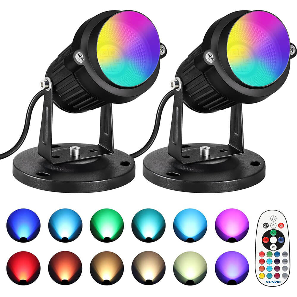 120V 6W RGBW LED Indoor Uplighting Color Changing Spotlight with Remote Color 2 Pack SHRS-05-02 SUNVIE