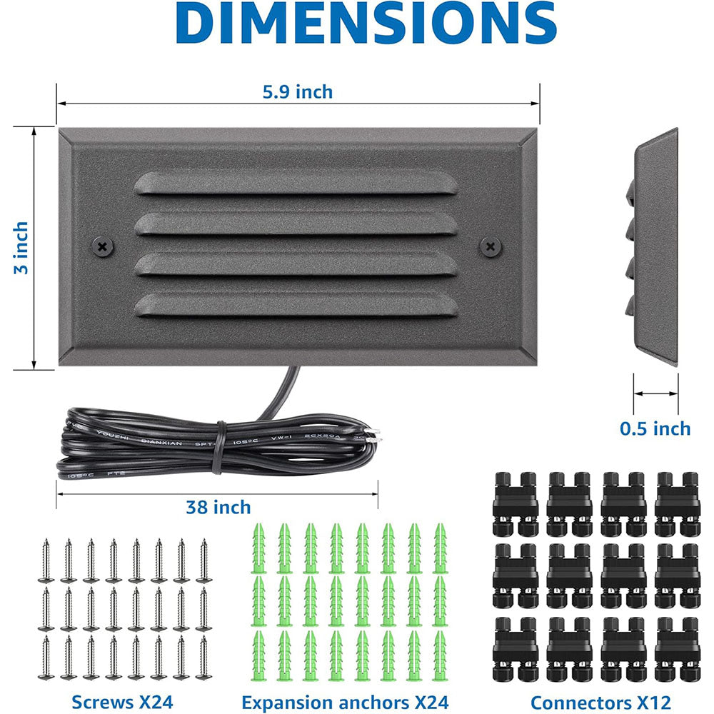 5W Low Voltage Grey Step Lights with Horizontal Louver Faceplate & Fastlock2 Connectors 12 Pack BLWF-05-12C SUNVIE