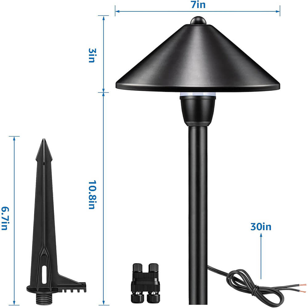 3W LED Low Voltage Waterproof Aluminum Conical Shade Pathway Lights With Connectors 12 Pack LSBWB-03-12C SUNVIE