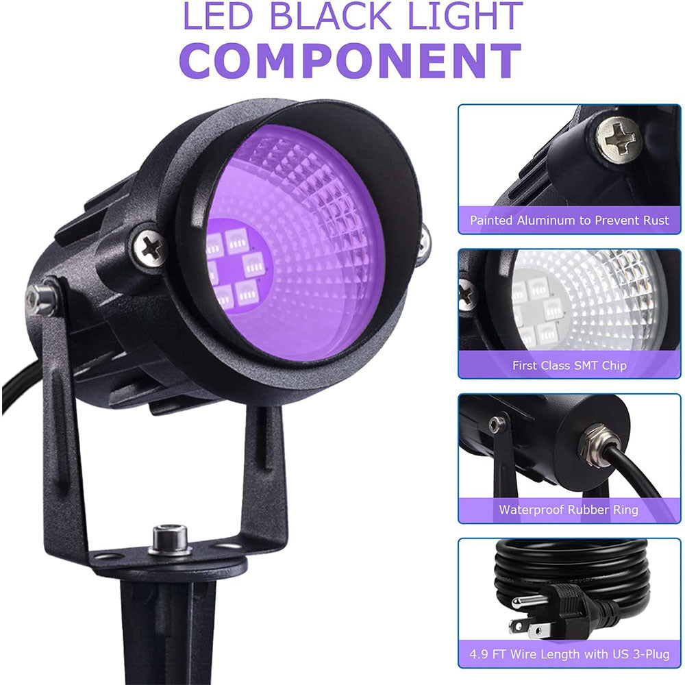 120V 12W Purple Black Light Halloween Party Outdoor Spotlight with US Plug 2 Pack CHZT-12-02 SUNVIE