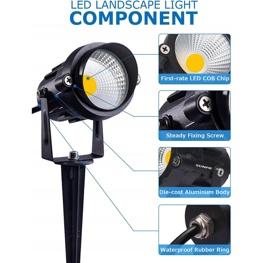 Low Voltage 12W LED Landscape Spotlights with Spike Stand & Connector 10 Pack CLWS-12-10C SUNVIE