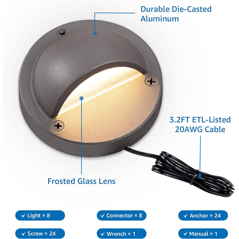 5W Low Voltage LED Grey Landscape Deck Lights with Fastlock2 Wire Connectors 12 Pack BLWY-05-12C SUNVIE