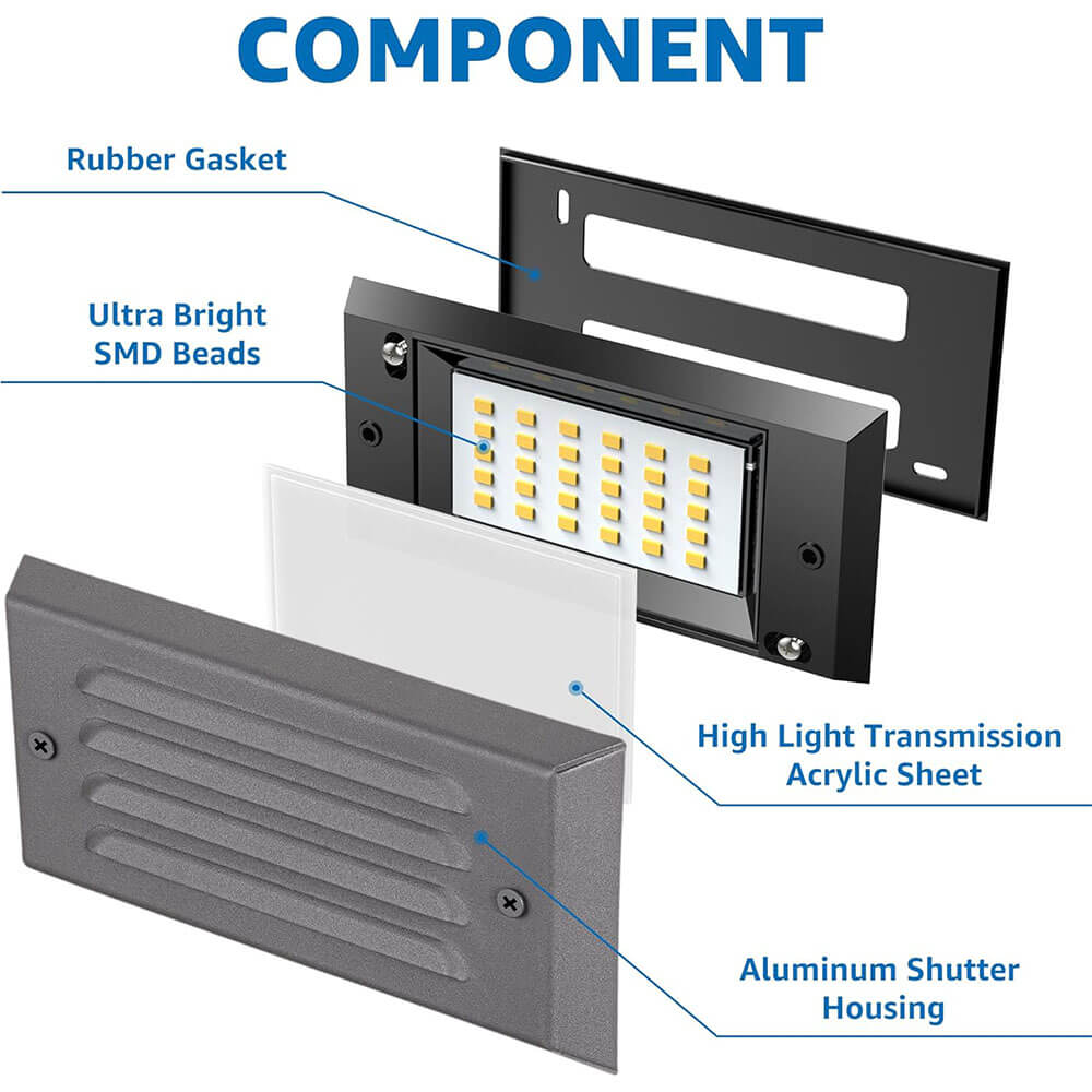 5W Low Voltage Grey Step Lights with Horizontal Louver Faceplate & Fastlock2 Connectors 12 Pack BLWF-05-12C SUNVIE