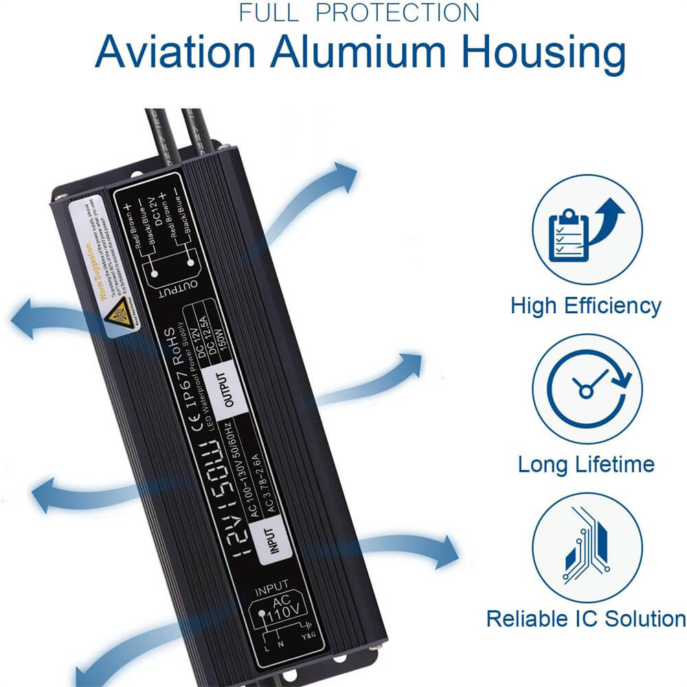 120V to 12V DC Constant Voltage 150W Waterproof LED Power Supply Transformer LVT-150AC SUNVIE