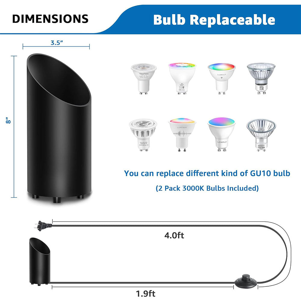 5W Indoor Floor Can Uplighting Spotlight with 2700K GU10 Bulb Accent & Foot Switch 2 Pack FCL-01B-02 SUNVIE