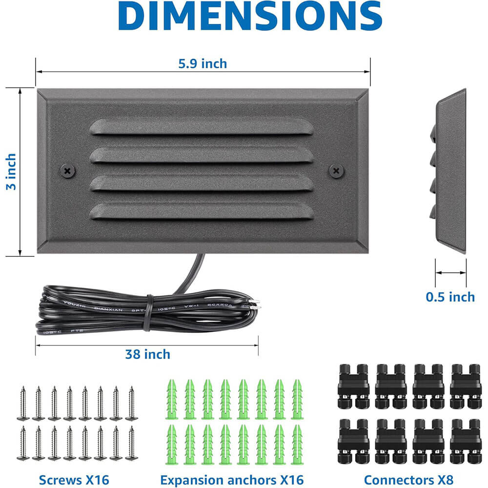 5W Low Voltage Grey Step Lights with Horizontal Louver Faceplate & Fastlock2 Connectors 8 Pack BLWF-05-08C SUNVIE