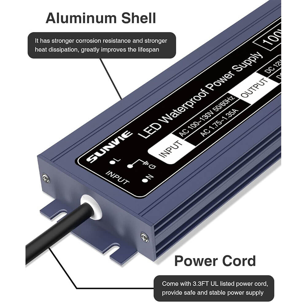 120V to 12V DC Constant Voltage 100W Waterproof LED Power Supply Transformer LVT-100DC SUNVIE