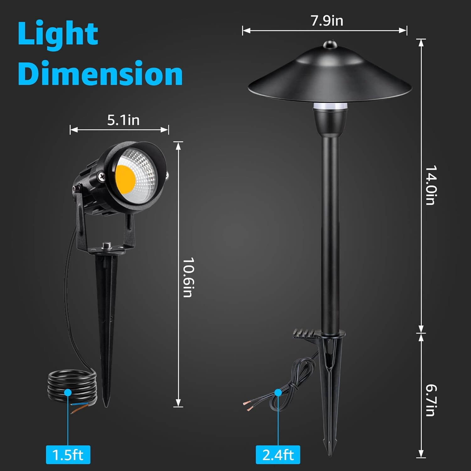 Low Voltage Landscape Lighting Kit 8 Stake Pathway Lights + 4 Spotlights with Connectors 12 Pack T-W4S8P SUNVIE