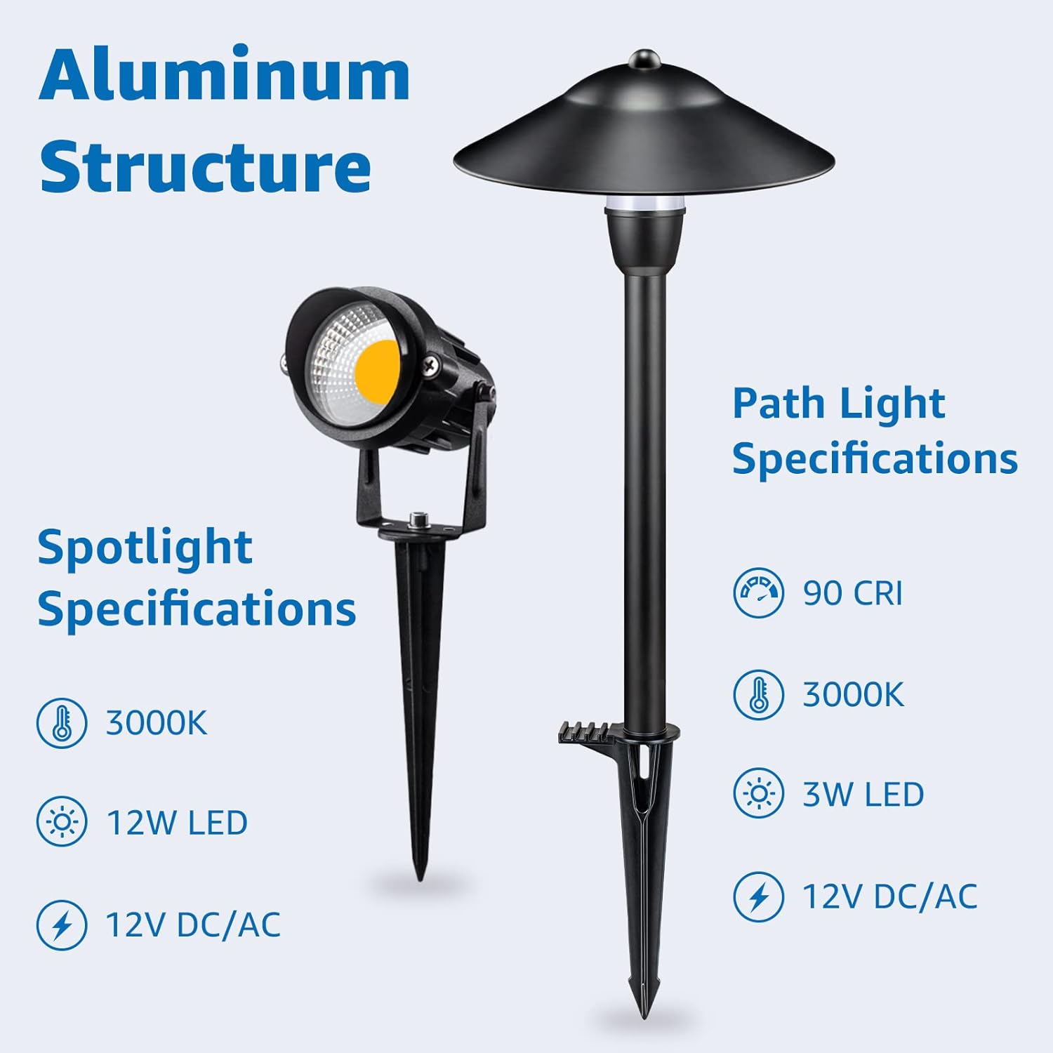 Low Voltage Landscape Lighting Kit 4 Stake Pathway Lights + 6 Spotlights with Connectors & Transformer 10 Pack TB-W6S4P SUNVIE