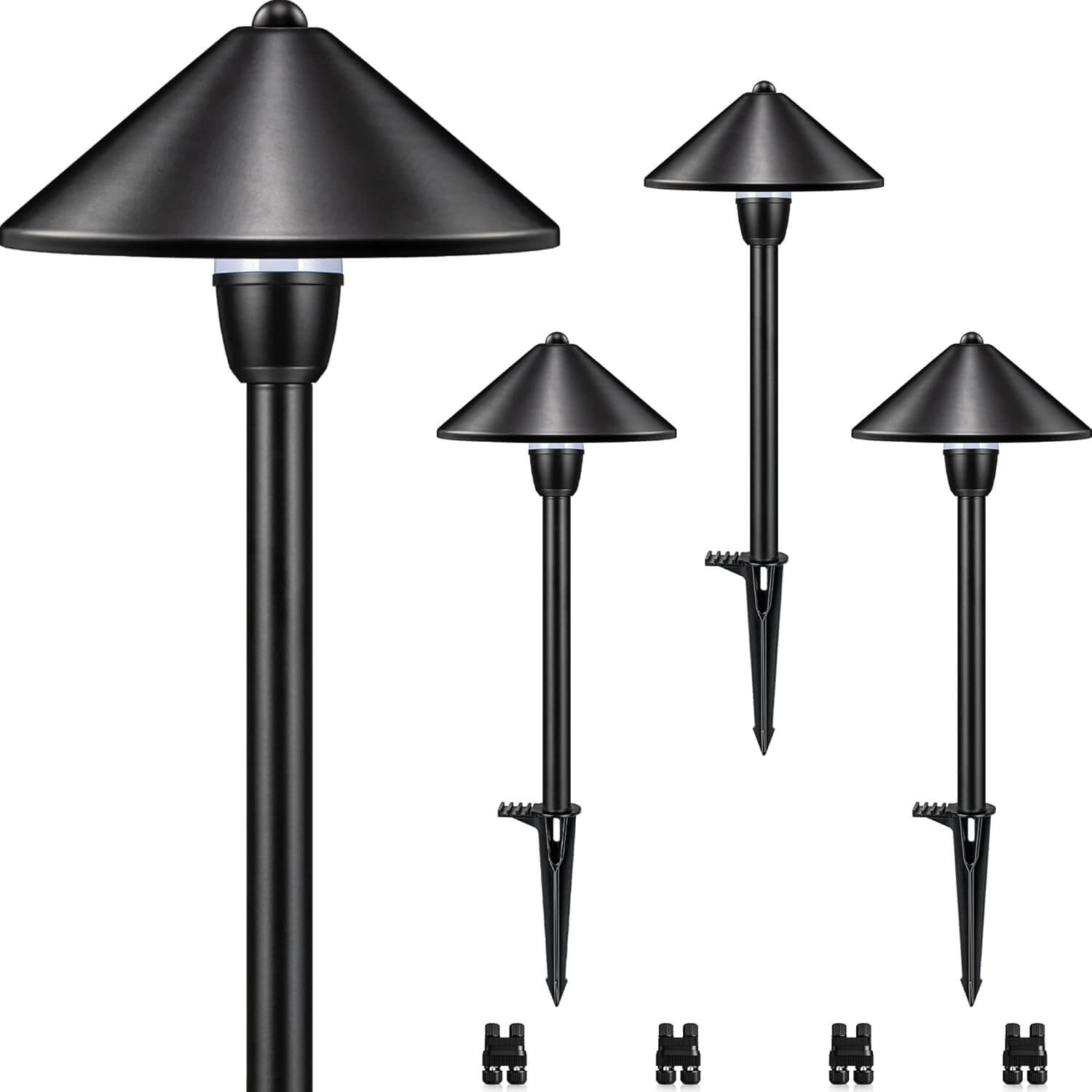 3W LED Low Voltage Waterproof Aluminum Conical Shade Pathway Lights 4 Pack With Connectors 4 Pack LSBWB-03-04C SUNVIE