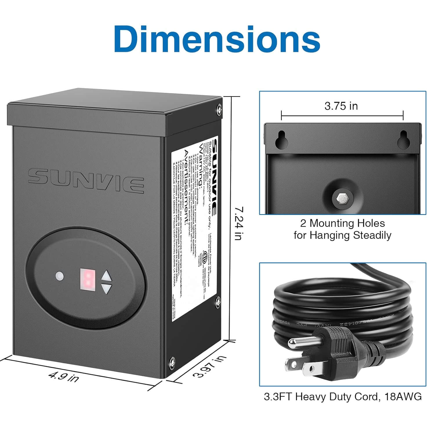 120V AC to 12V DC 120W Low Voltage Waterproof Lighting Transformer with Timer & Photocell Sensor LVT-TDC-120AC SUNVIE