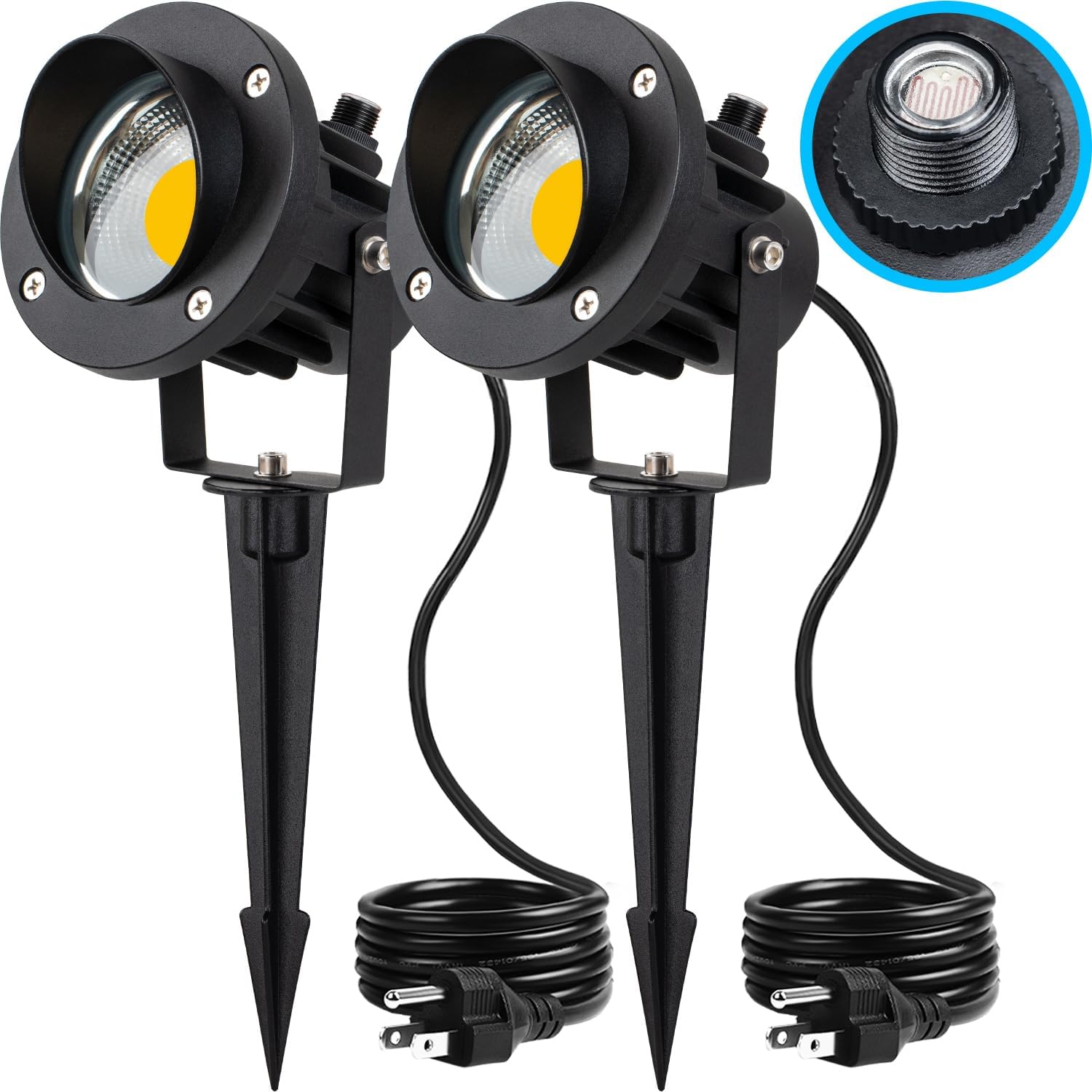 120V 20W 3000K Warm White Outdoor LED Spotlight with Photocell Sensor & Stake & 6FT Cord 2 Pack CHWP-20-02 SUNVIE