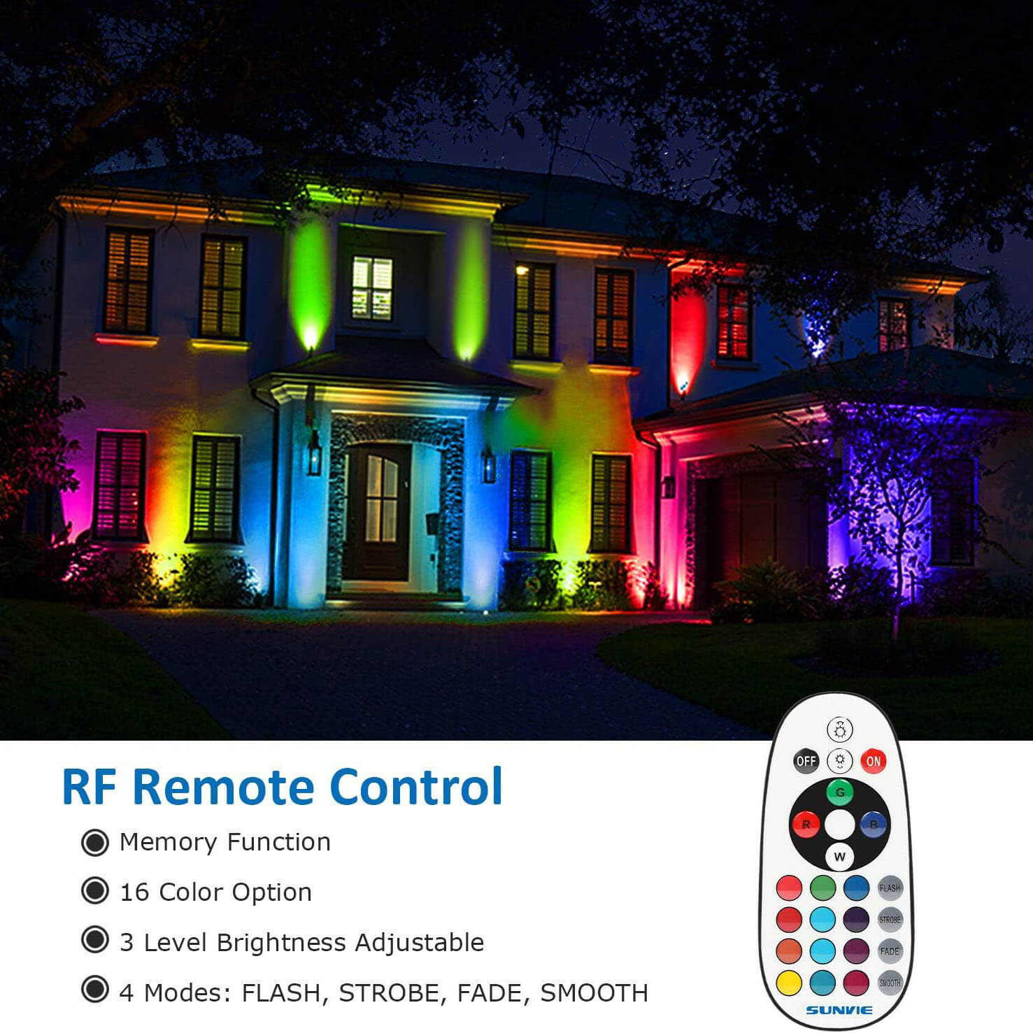 120V 6W RGB Color Changing Outdoor Waterproof Landscape Lights with Remote Control 2 Pack CHRS-06-02 SUNVIE