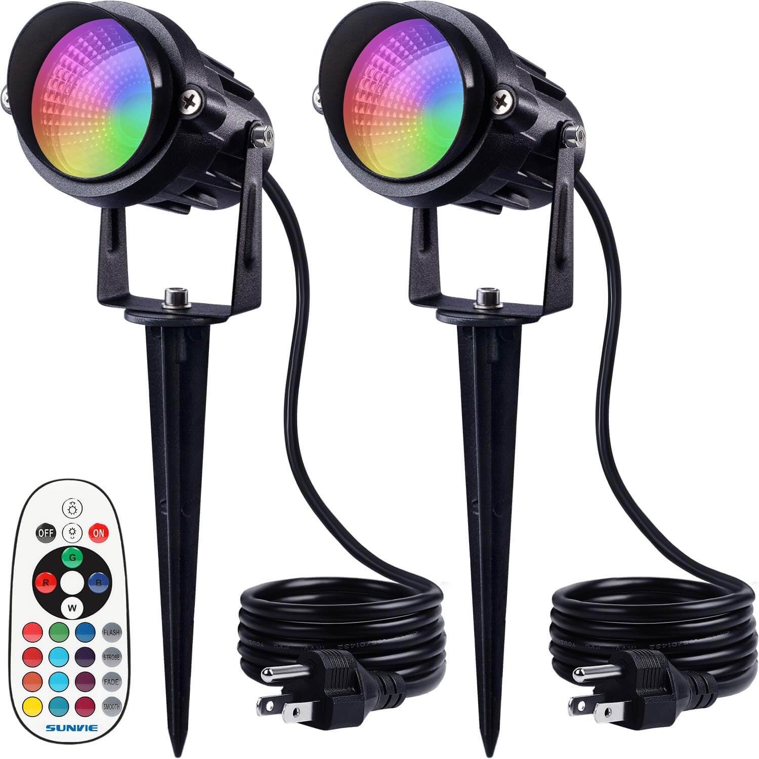 120V 6W RGB Color Changing Outdoor Waterproof Landscape Lights with Remote Control 2 Pack CHRS-06-02 SUNVIE