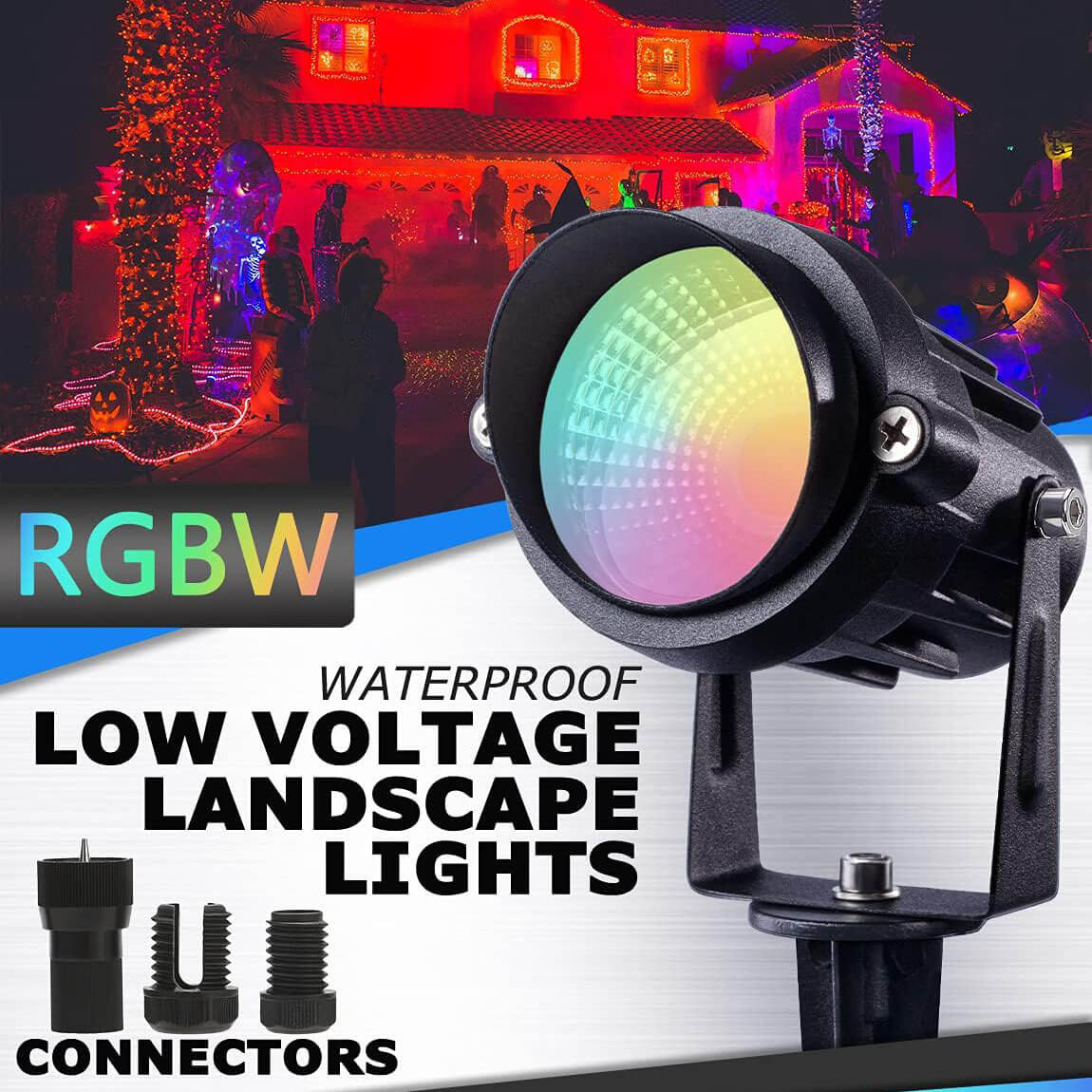 Low Voltage RGBW Color Changing Low Voltage Remote Control LED Landscape Lights with Connector 24 Pack CLRS-12-24C SUNVIE