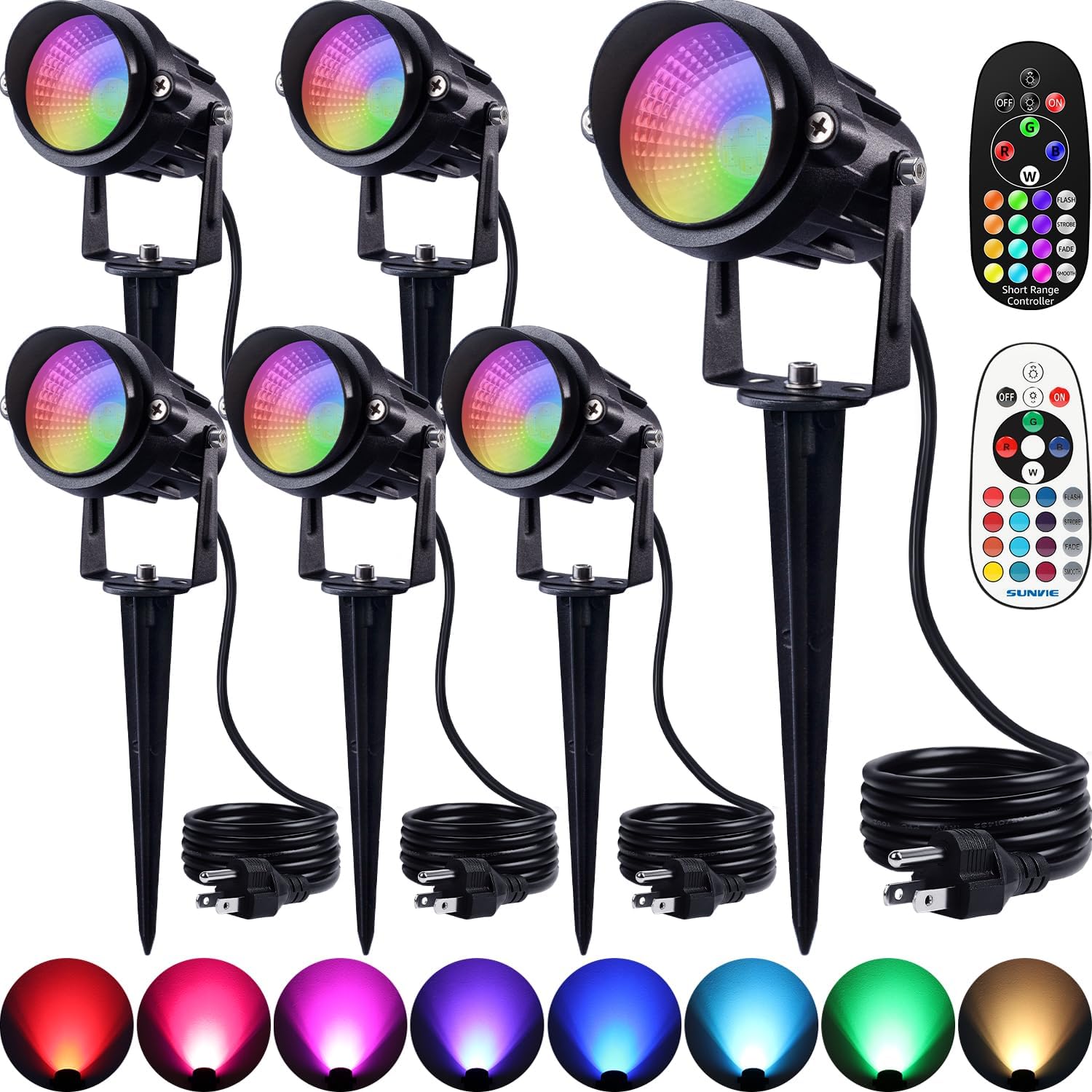 120V 12W RGB LED Color Changing Waterproof Outdoor Halloween Landscape Lights with Remote Control 6 Pack CHRS-12-06 SUNVIE