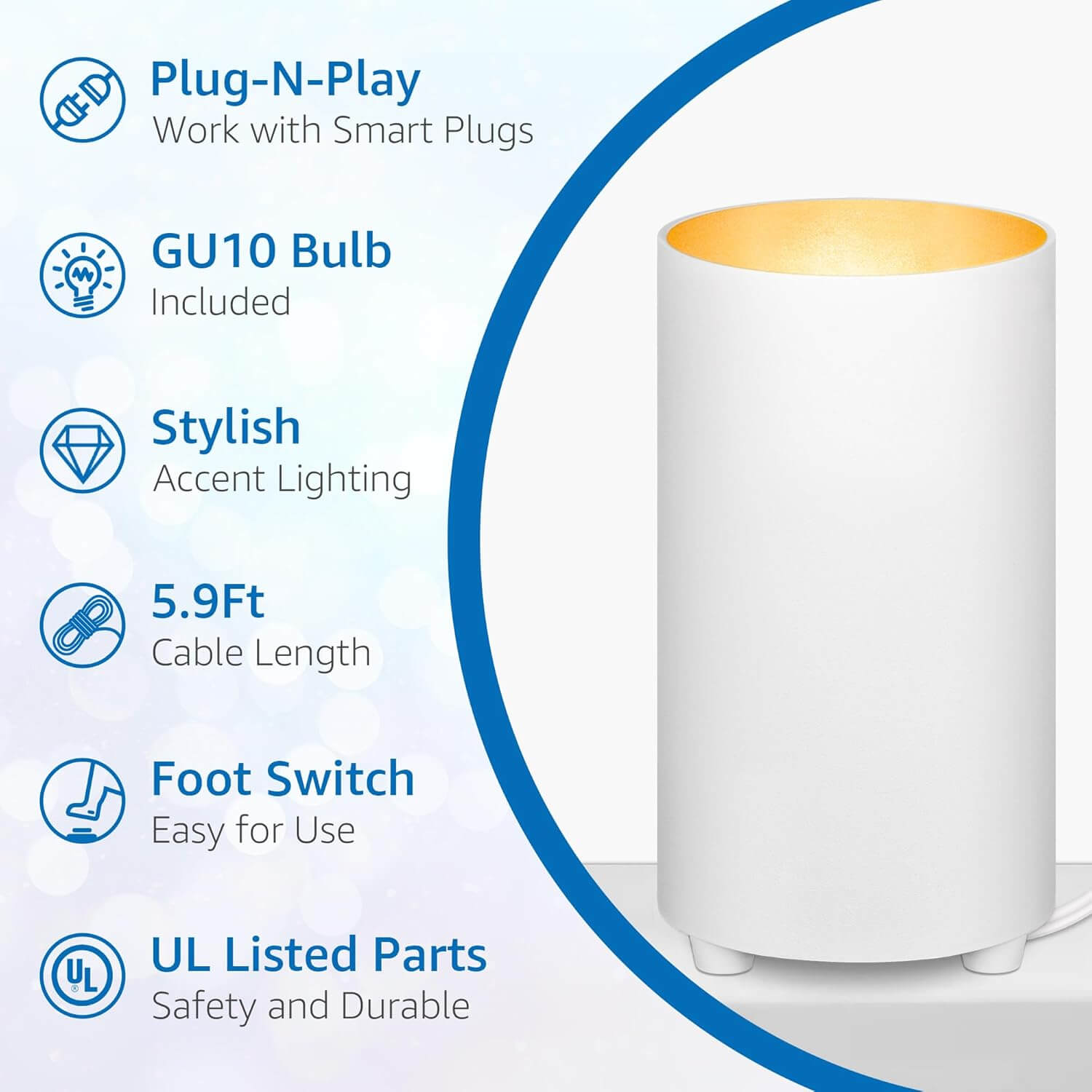 5W White Uplighting Floor Can Spotlight with 2700K GU10 Bulbs & 5.9 FT Plug Cord & Foot Switch 2 Pack FCL-02W-02 SUNVIE