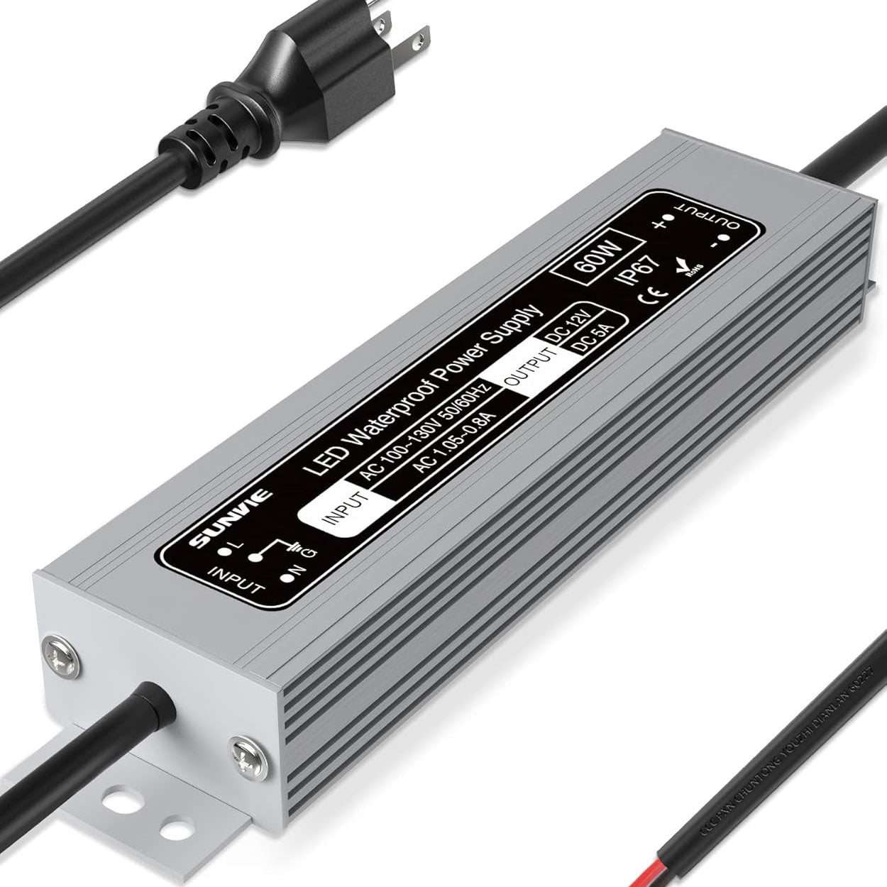 120V to 12V DC Constant Voltage 60W Waterproof LED Power Supply Transformer LVT-60DC SUNVIE