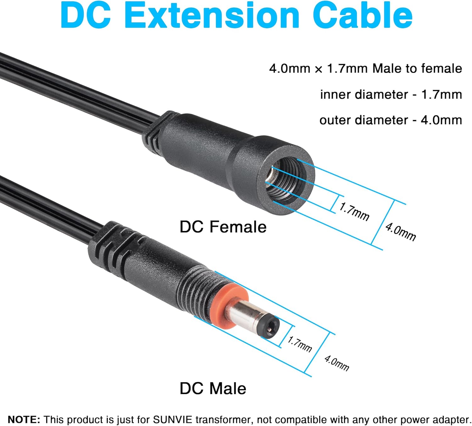 20ft AWG 4.0×1.7mm Screwed Threaded Connection Photocell Sensor Extension Cord LVT-MH-EC06 SUNVIE