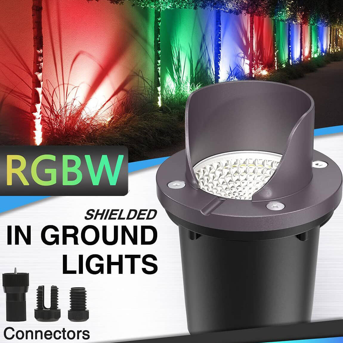 Low Voltage 12W RGBW Color Changing LED Shielded In-Ground Well Lights with Wire Connectors 8 Pack MDRL-12-08C SUNVIE