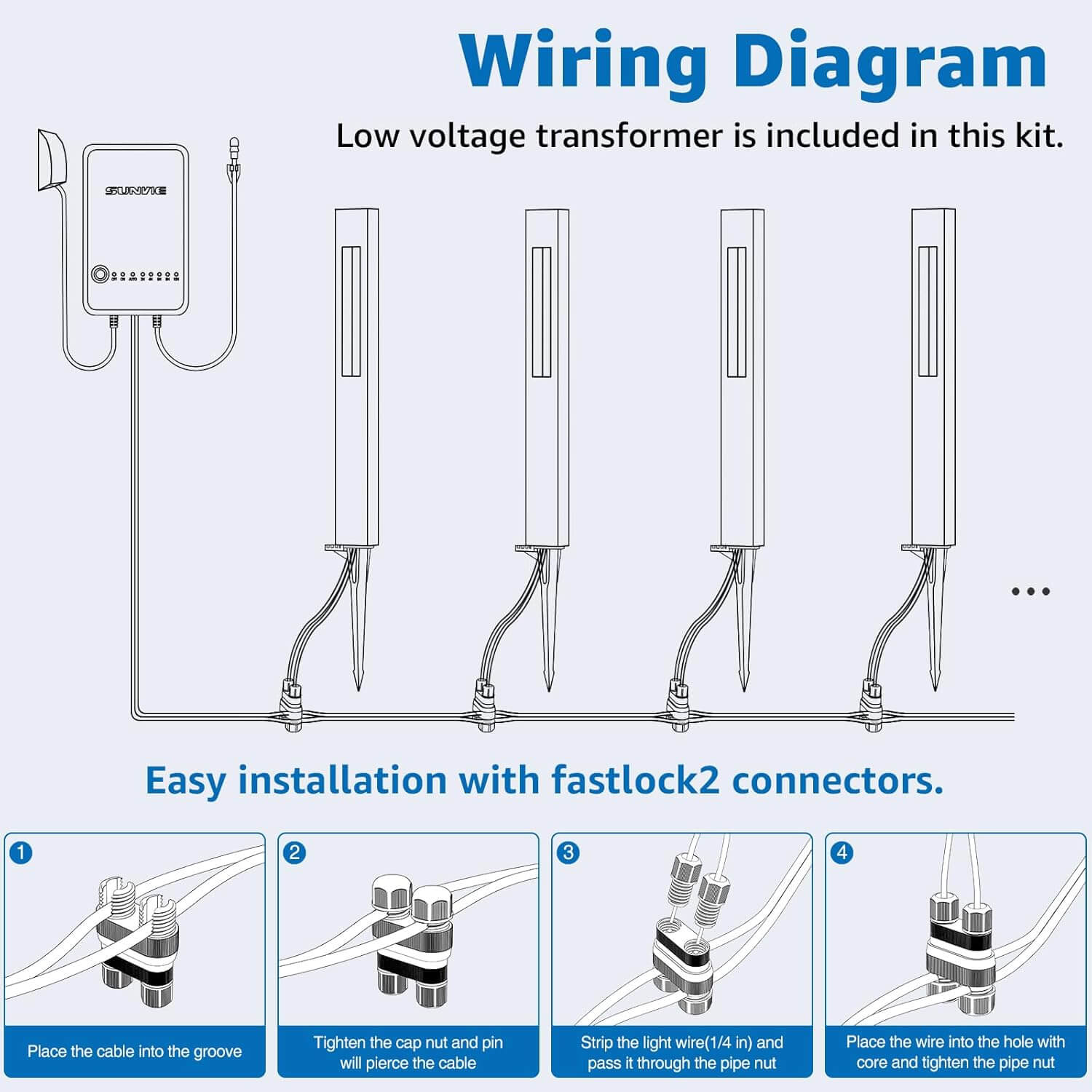 3W Low Voltage LED Hollow Cuboid Pathway Lighting Kit with Transformer & Wire & Connectors 8 Pack KTW-W8FA SUNVIE