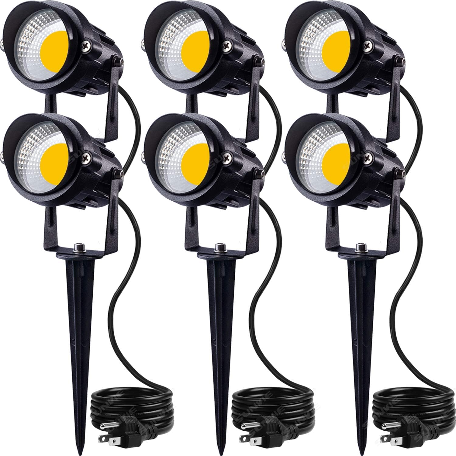 120V 12W 3000K Warm White LED Outdoor Waterproof Landscape Lights with Spiked Stand 6 Packs CHWS-12-06 SUNVIE