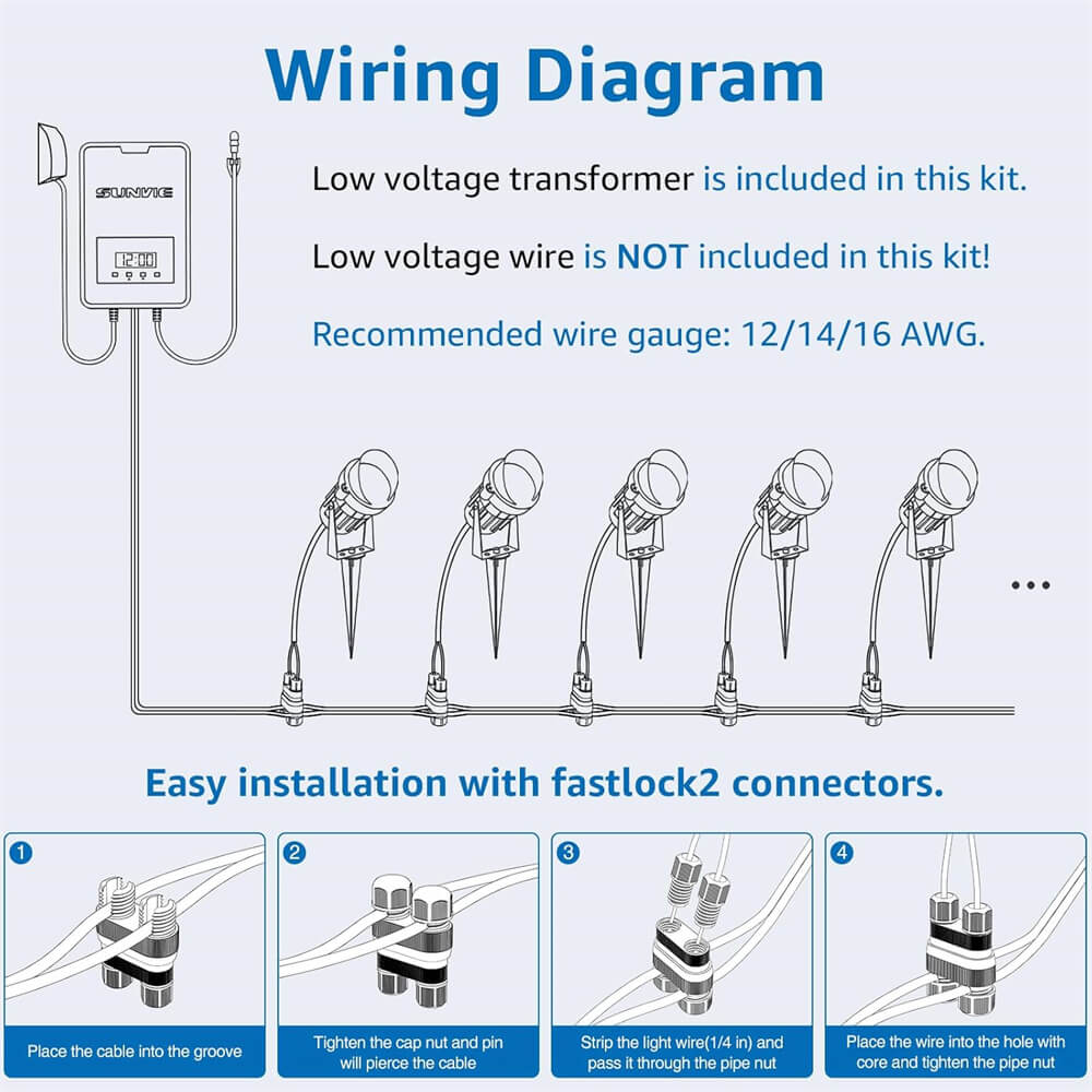 Low Voltage Waterproof Aluminum Landscape Lights with 300W Transformer Lighting Kit 12 Pack KT-W12S SUNVIE