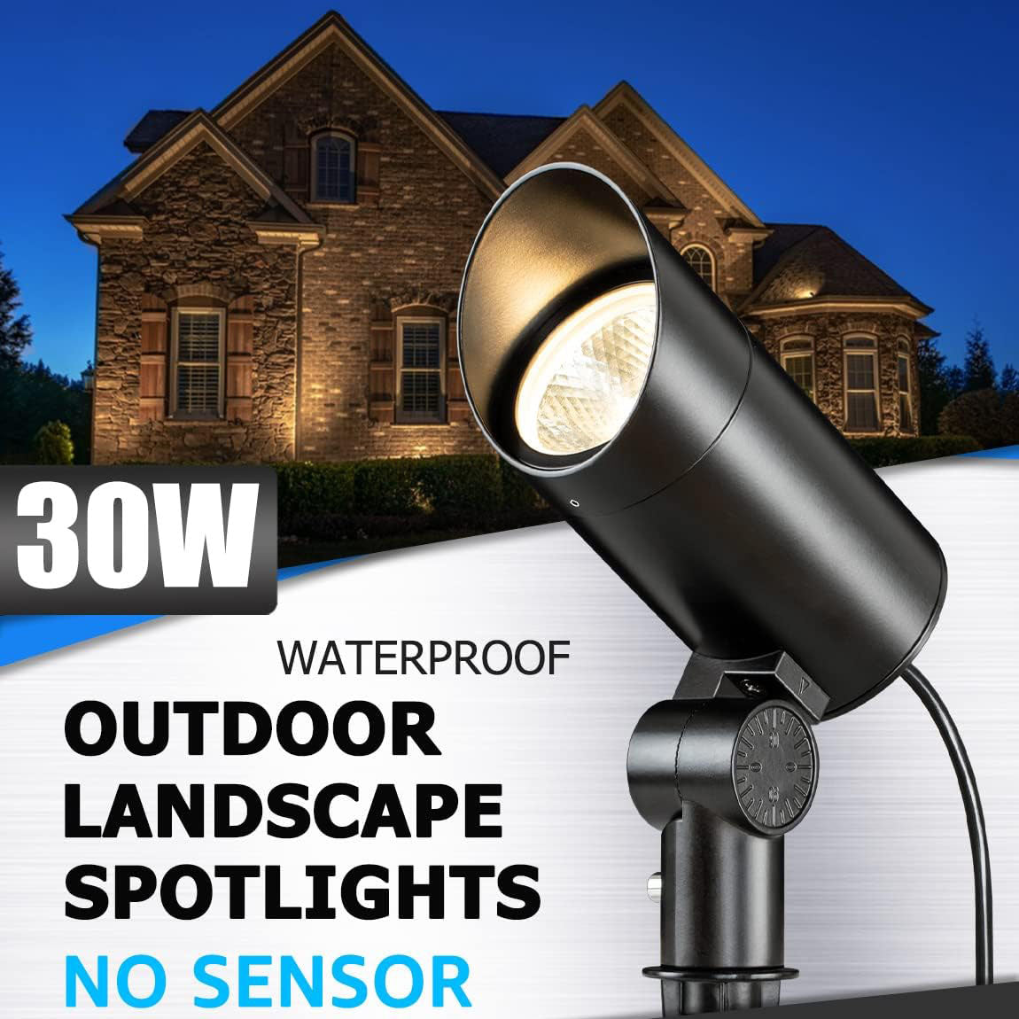 120V 30W Ultra Bright 3000LM Landscape Spotlight with Metal Stake, 6 FT Cord 2 Pack CHW-30A-01 SUNVIE