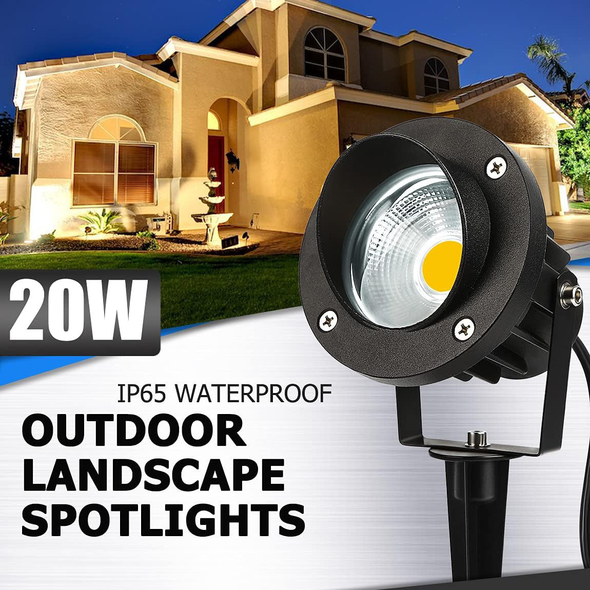 120V 20W Ultra Warm White Waterproof Outdoor LED Landscape Spotlight 2 Pack CHWS-20-02 SUNVIE