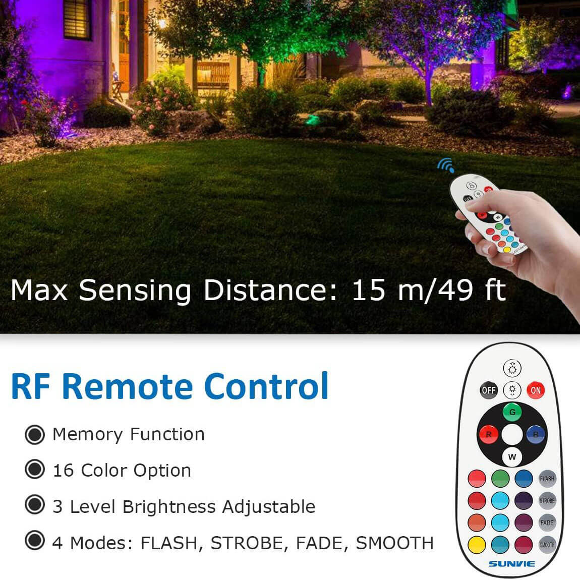 Low Voltage 12W RGBW Color Changing Landscape Lights with Connector 2 Pack CLRS-12B-02C SUNVIE