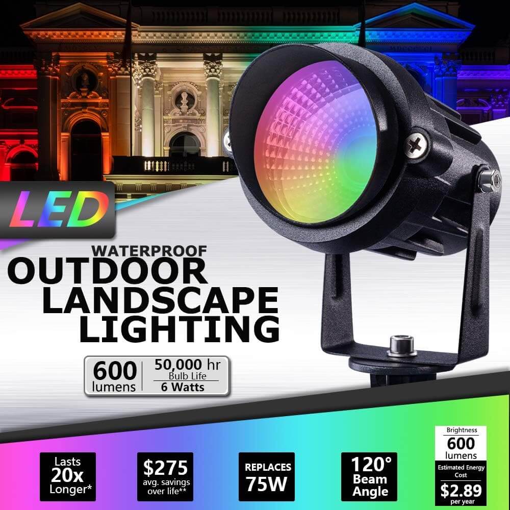 120V 6W RGB Color Changing Outdoor Waterproof Landscape Lights with Remote Control 2 Pack CHRS-06-02 SUNVIE