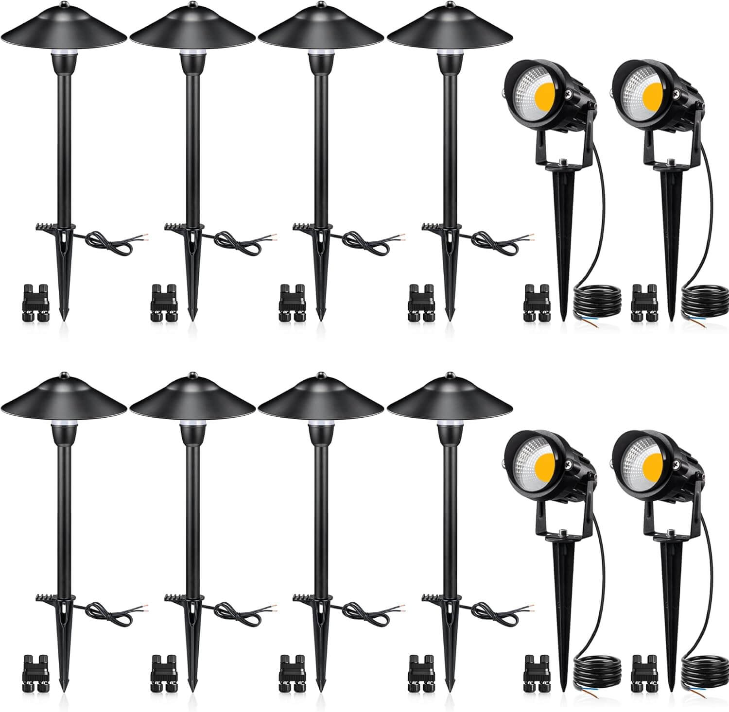 Low Voltage Landscape Lighting Kit 8 Stake Pathway Lights + 4 Spotlights with Connectors 12 Pack T-W4S8P SUNVIE