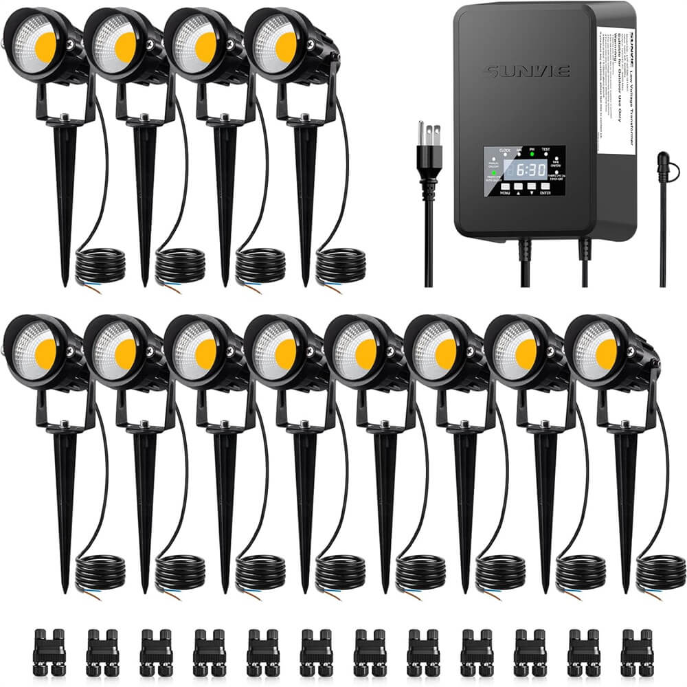 Low Voltage Waterproof Aluminum Landscape Lights with 300W Transformer Lighting Kit 12 Pack KT-W12S SUNVIE