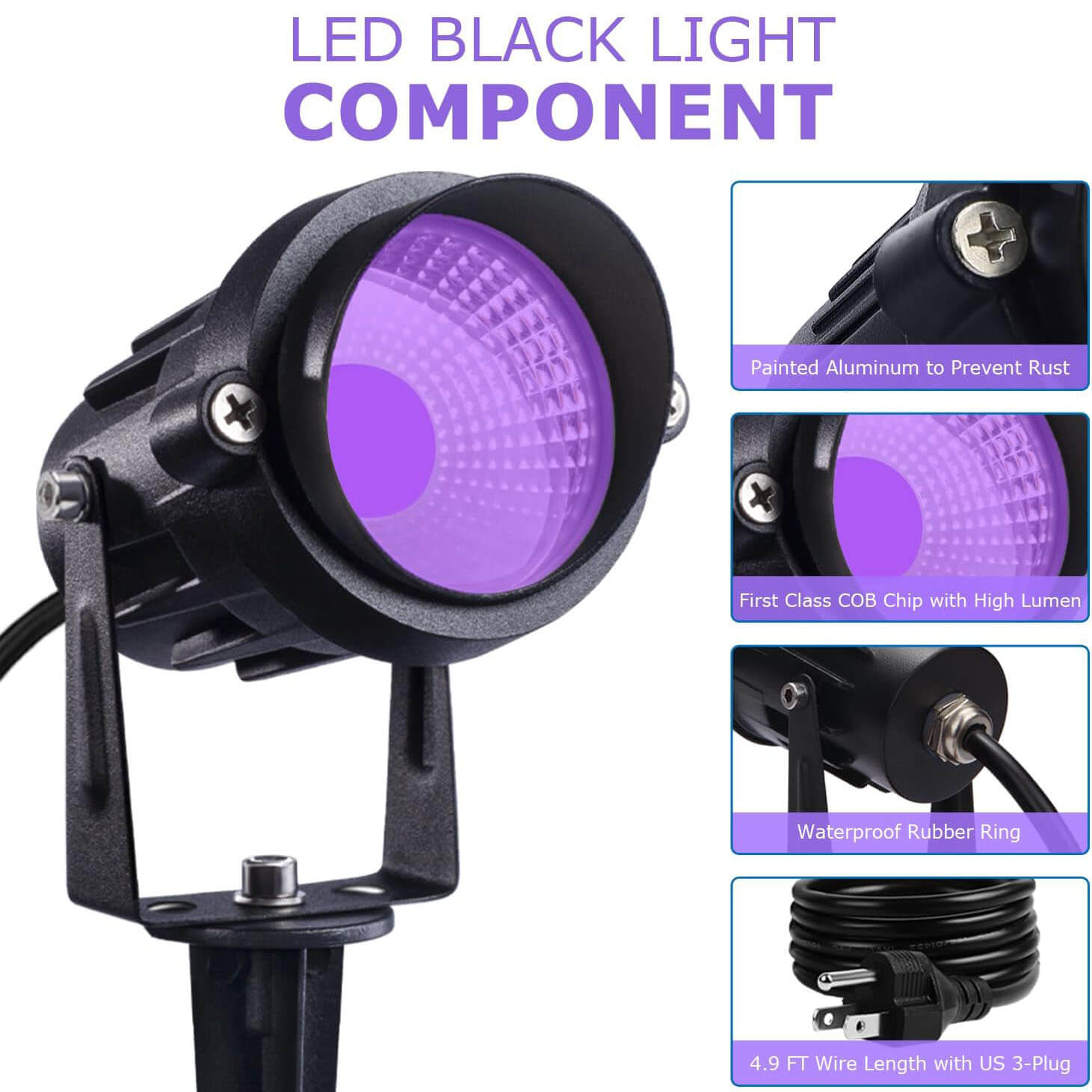 120V 10W Purple LED Waterproof Black Light For Halloween Party Spotlight 2 Pack CHZS-10-02 SUNVIE